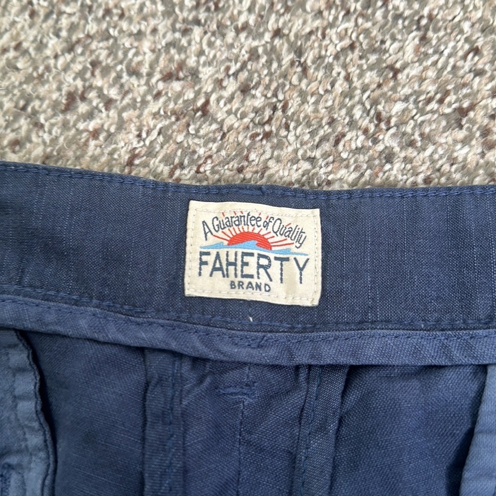 FAHERTY brand linen cotton blend short size 40 navy blue summer vacation - Picture 6 of 10
